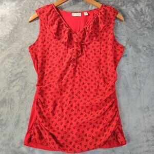 New York & Company Womens‎ Red Ruffle V Neck Sleeveless Top S Stretch Workwear